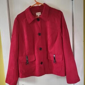 Studio Works Women's Red blazer sz 18  button-up faux velvet 2 pockets slit cuff